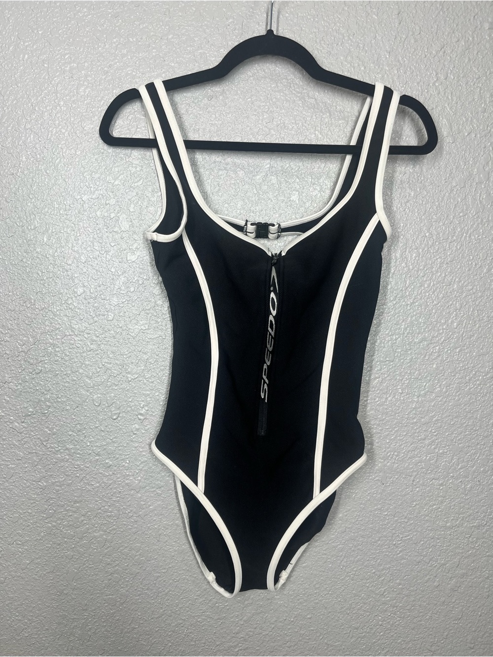 Vintage Speedo Black & White One Piece Zip Up Swimsuit